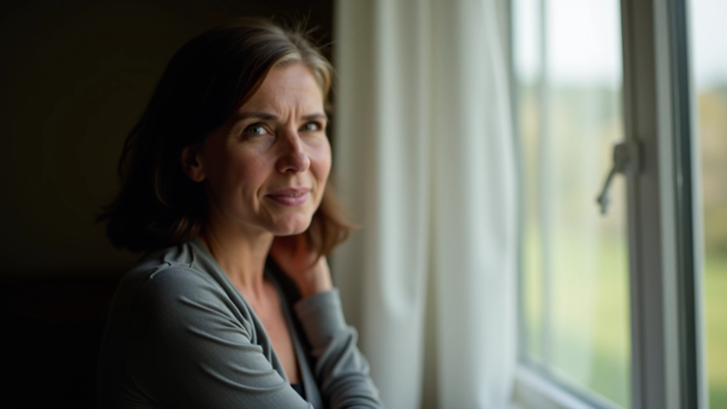 Person reflecting thoughtfully, looking out window, peaceful expression