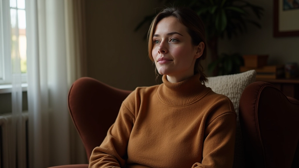 Woman in thoughtful pose during a storytelling reflection session